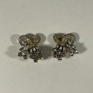 Earrings Clip-On Silver with Clear Gemstones